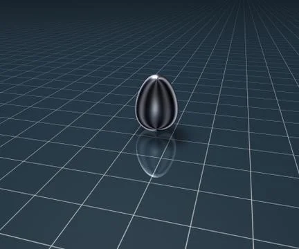 Metal easter egg on blue squared background - 3d illustration 스톡 일러스트