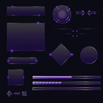 Metal elements and frames for games. Neon elements for games, frames and buttons イラスト素材