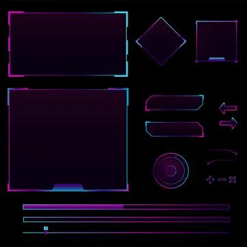 Metal elements and frames for games. Neon elements for games, frames and buttons Stock Illustration