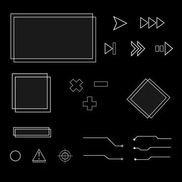Metal elements and frames for games. Neon elements for games, frames and buttons Stock Illustration