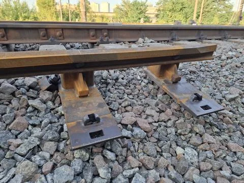 Metal elements of rail system Stock Photos