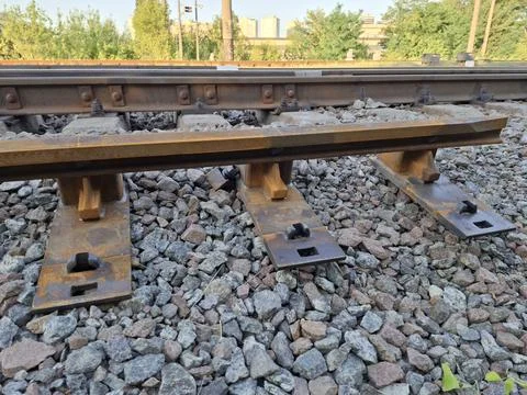 Metal elements of the rail system Stock Photos