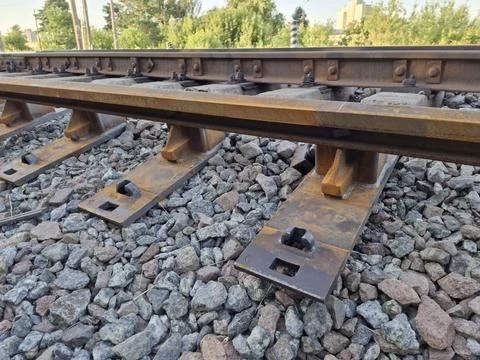 Metal elements of the rail system Stock Photos