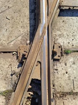 Metal elements of the rail system Stock Photos