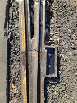 Metal elements of the tram rail system Photos