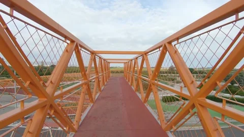 Metal elevated pedestrian crossing Stock Footage 170068167