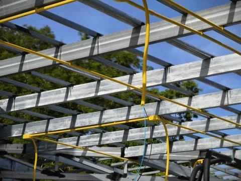 Metal engineering structure on a construction site Stock Photos