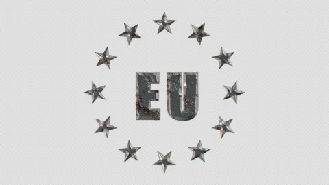 Metal EU emblem is covered with rust. Decay, decline, stagnation concept Stock-Footage 162640193