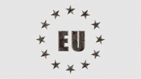 Metal  EU emblem is covered with rust. Decay, decline, stagnation concept Stock-Footage 165352807