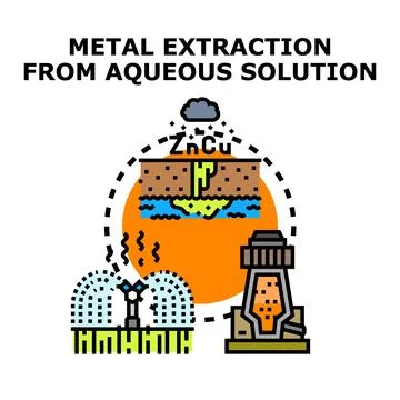 Metal extraction from aqueous solution concept representing hydrometallurgy.. Stock Illustration