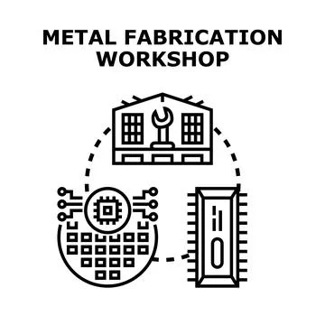 Metal fabrication workshop integrating digital manufacturing technology Stock Illustration