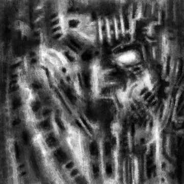 Metal face pattern in the wall. Black and white background. Stock Illustration