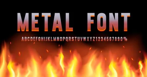 Metal fire font set collection, letters and numbers symbol. Vector illustration Stock Illustration