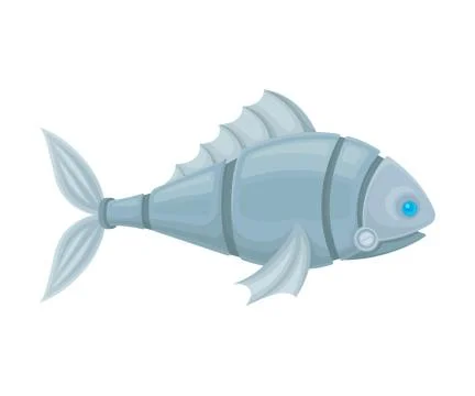 Metal fish robot. Side view. Vector illustration on a white background. Stock Illustration