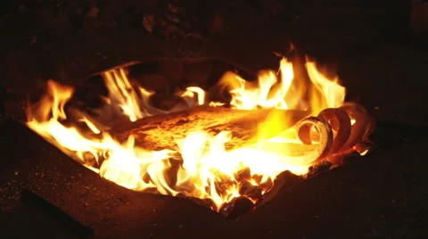 Metal forging, Forging hot metal in smithy, Sparks, hard work Stock Footage 68635636