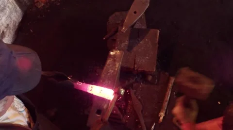 Metal forging hammer on the anvil top view Stock Footage 46465124