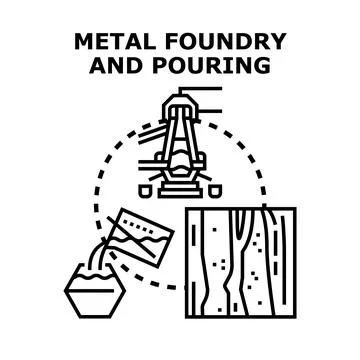 Metal foundry pouring liquid material into molds イラスト素材