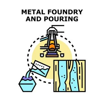 Metal foundry pouring liquid material into molds Illustrazione stock