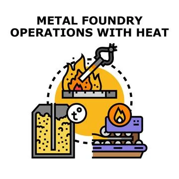 Metal foundry processing icon with industrial heat operations Stock Illustration