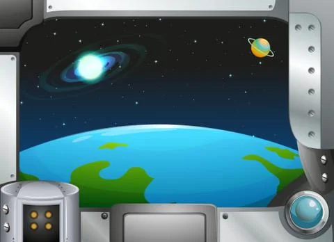 A metal frame border with planets Stock Illustration