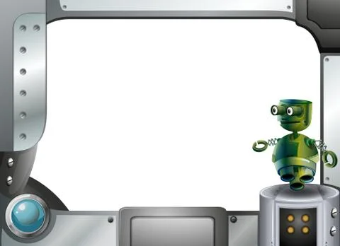 A metal frame border with a robot Illustrazione stock