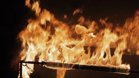 Metal frame on fire Stock Footage 85616941