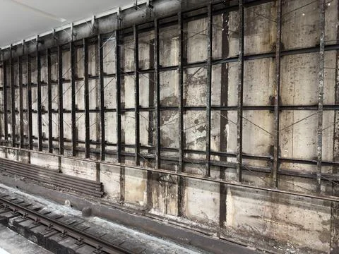 Metal frame for future wall cladding. Wall construction and tiling during ren Stock Photos