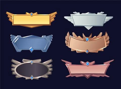 Metal frames for game design, vector illustrations isolated on black background. Illustrazione stock