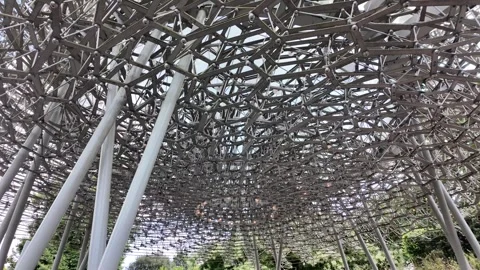 Metal framework of The Hive installation at Kew Gardens, creating an immersive Stock Footage 315128623