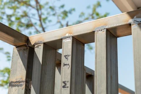 Metal framework in urban construction a close-up view of structural integri.. Stock Photos