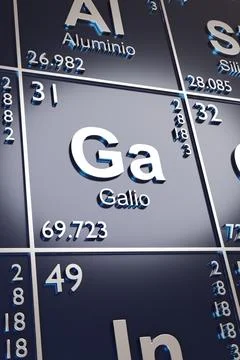 The metal Gallium on the periodic table of elements in spanish. 3d illustra.. Stock Illustration