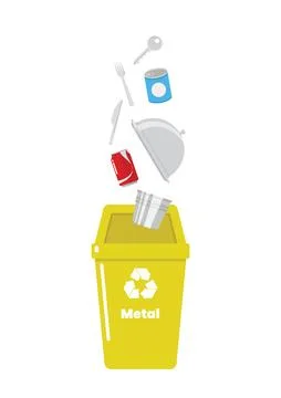 Metal garbage sorting container with recycle symbol. Stock-Illustration