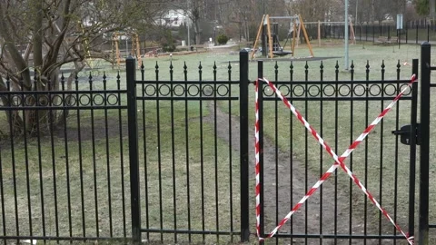 Metal gate closed. The playground is closed Stock Footage 151499853