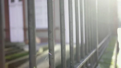 Metal gate grid in line patterns. Security gate Stock Footage 146330115