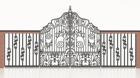 Metal gate isolated on white background. 3D illustration Stock Illustration