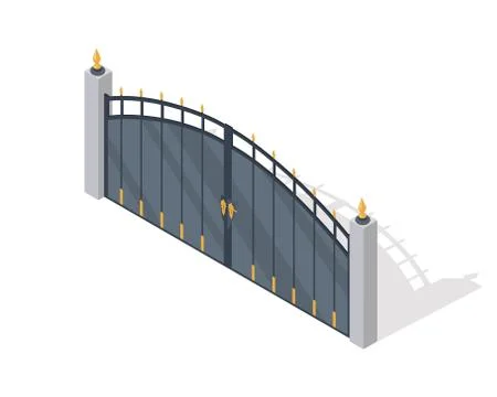 Metal Gate Vector Icon In Isometric Projection Stock Illustration