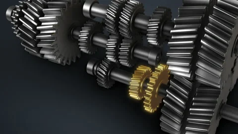 Metal Gears Background Rotating on Dark Grey Background Vídeo Stock 229833135