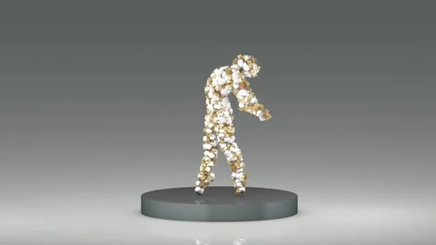 Metal geometric character in dancer pose, animation loop. Stock Footage 241657388