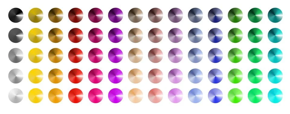 Metal gradient. Multi colored radial gradient set. Collection of shiny foil in Stock Illustration