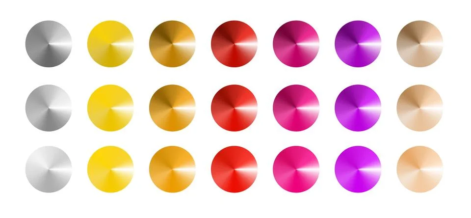 Metal gradient. Multi colored radial gradient set. Collection of shiny foil in Stock Illustration