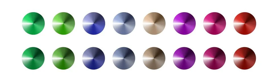 Metal gradient. Multi colored radial gradient set. Collection of shiny foil in Stock Illustration