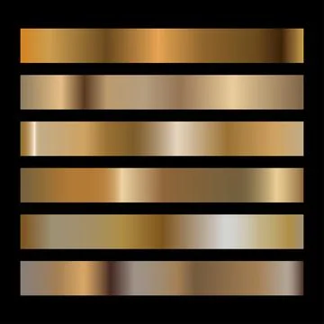 Metal gradient set. Golden, bronze and brass gradient design. Vector. Illustrazione stock