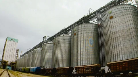 Metal Grain Elevator , Grain Storage Stock Footage 81636519