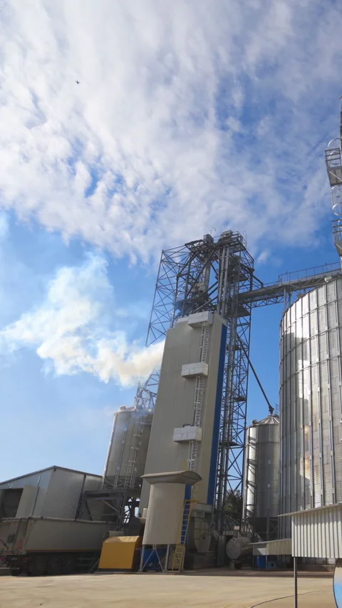 Metal grain elevator. Grain warehouse Vertical video Stock Footage 267687606