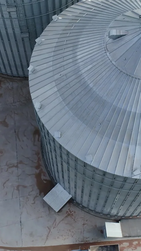 Metal grain elevator for storage crop.  Stock Footage 301439738