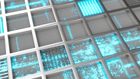 Metal grates with glowing lines and elements Stock Footage 101678913