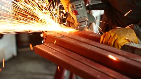 Metal Grinding Machine with Sparks Stock Footage 340109415