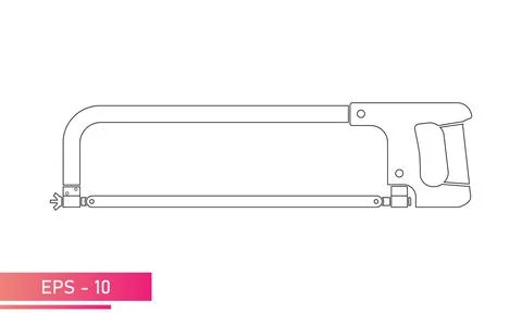 Metal hacksaw, with a convenient handle. Linear design. On a white background Stock Illustration