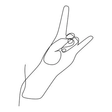 Metal hand gesture continuous line draw design. Sign and symbol of hand gestu 스톡 일러스트