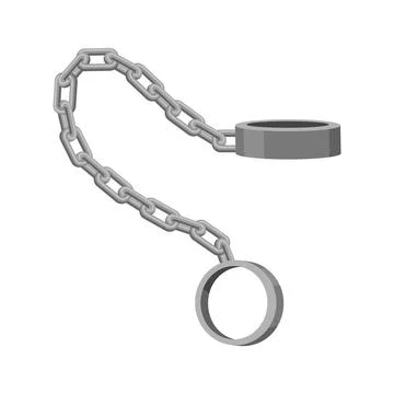 Metal handcuffs with chain on neutral background, linked cuffs open, brushed Stock Illustration